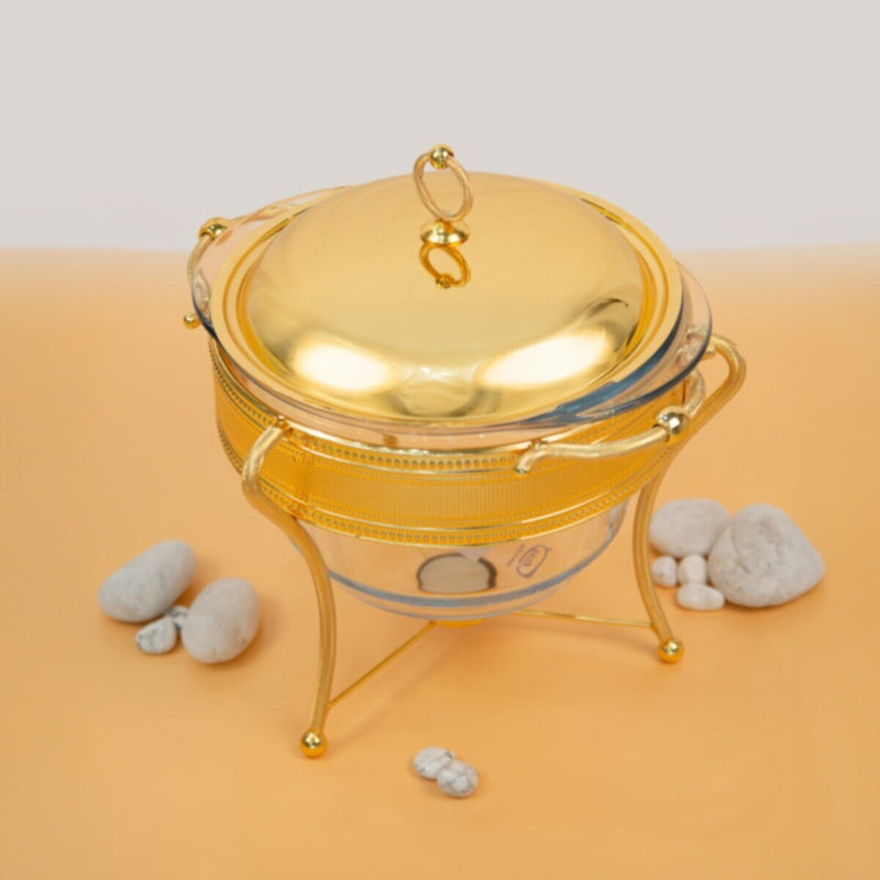 GENERIC | Food Warmer New With Glass Round Deep Golden | AQ1007-G