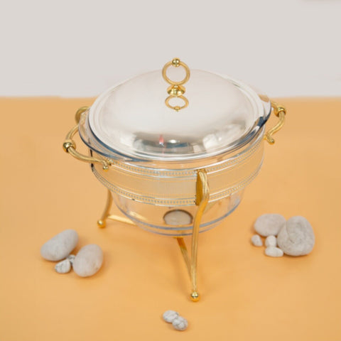 GENERIC | Food Warmer New With Glass Round Deep Silver Gold | AQ1007-SG