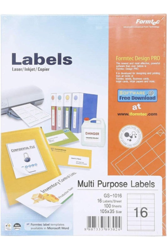 FORMTEC | Label 1600/105x35 Pkt=100 Sheet | FT-GS-1016