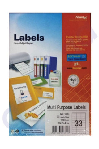 FORMTEC | Label 3300/70x25 mm Bx=100 Sheet | FT-GS-1033