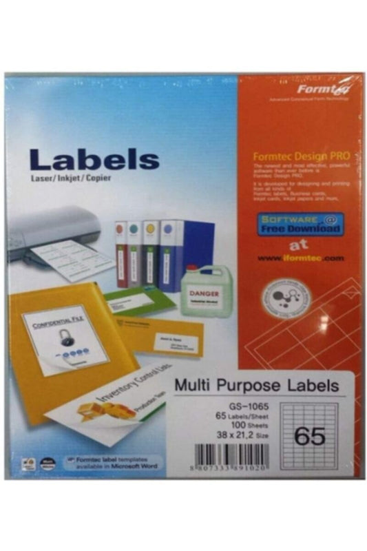 FORMTEC | Label 6500/38x21 mm Bx=100 Sheet | FT-GS-1065