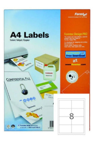 FORMTEC | Multi-Purpose Labels 8 Cuts 800 97 x 67.7 mm Pkt=100 Sheet | FT-GS-1008