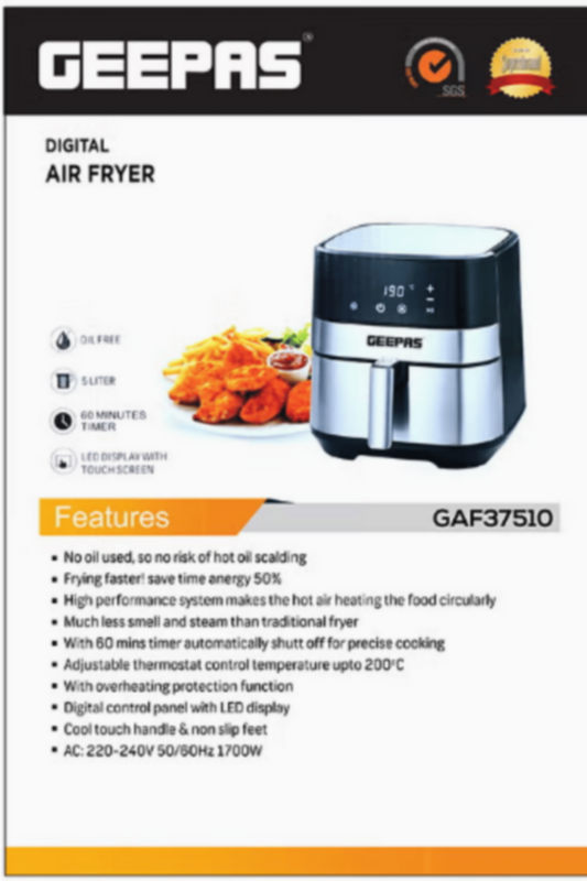 GEEPAS | Air Fryer 5Ltr 1700W Black | GAF37510