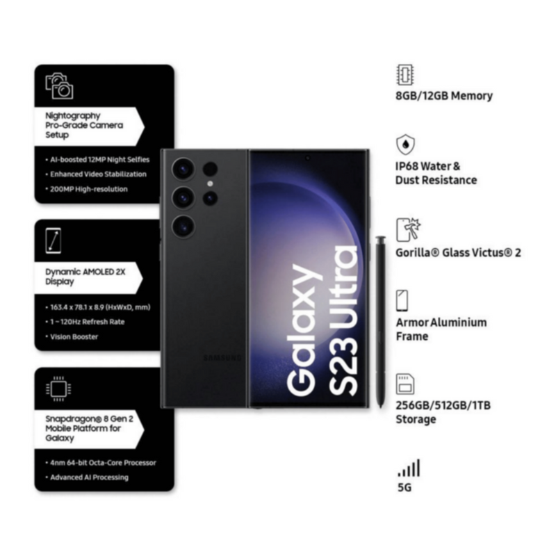 SAMSUNG | Galaxy S23 Ultra 5G 12GB RAM 256GB Mobile Phantom Black