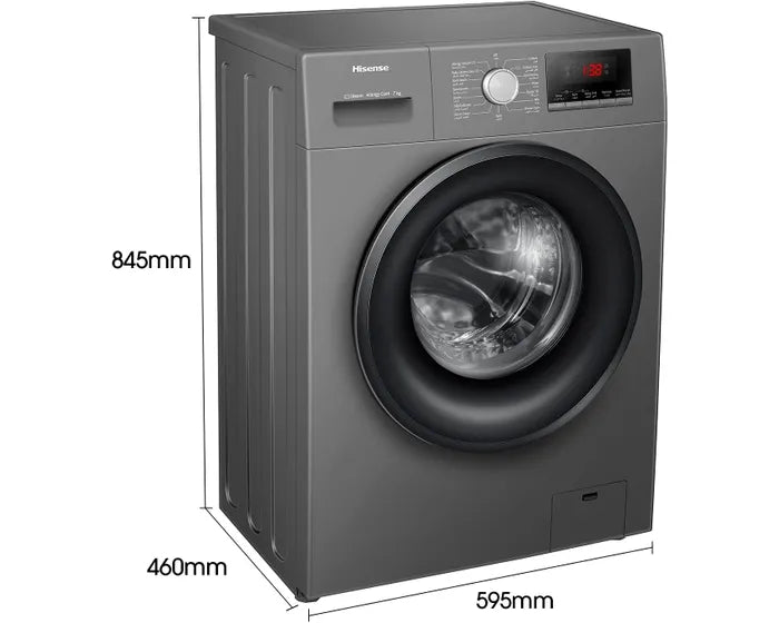HISENSE | 7Kg Front Loading Washing Machine 1200 RPM, With Pause & Add, Drum Clean, Grey   WFVB7012MT