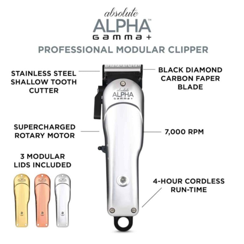 GAMMA+ | Absolute Alpha Professional Modular USB Cordless Clipper with 5 Dub Magnetic Guards