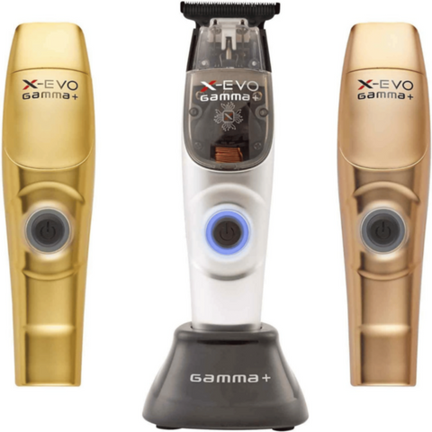 GAMMA+ | X-Evo Trimmer Microchipped Magnetic Motor with Interchangeable Lids Matte Colors, 3 Guards, Charging Stand