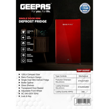 GEEPAS | 120 Litres Single Door Mini Defrost Refrigerator Red | GRF1202RXE