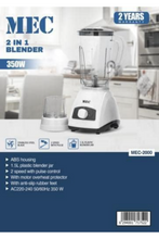 GEEPAS | 2 in 1 Blender 350 Watts With 1.5 Liters Plastic Blender Jar | MEC2000
