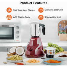 GEEPAS | 2 in 1 Mixer Grinder 550W Powerful Motor Stainless Steel Jars | GSB44091