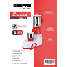 GEEPAS | 2 in 1 Mixer Grinder 550W With Stainless Steel Jars | GSB5456