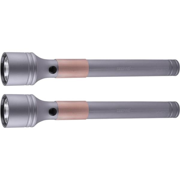GEEPAS | 2 Pcs Rechargeable Water Proof Led Flashlight 3000 Mah Super Bright Light | GFL51077