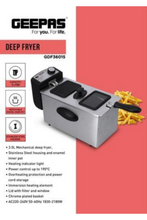 GEEPAS | 3 Liters Deep Fryer With Stainless Steel Housing | GDF36015