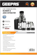 GEEPAS | 4 in 1 Blender And Juice Extractor Black | GSB44016