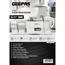 GEEPAS | 4 in 1 Food Processor 650W 2 Speed Control With Pulse | GSB6147