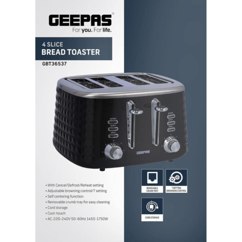 GEEPAS | 4 Slice Bread Toaster Adjustable 7 Browning Control 4 Slice Pop Up | GBT36537