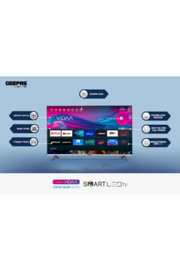 GEEPAS | 55" Vidaa Ultra Hd 4K Smart Led Tv | GLED5509SVUHD
