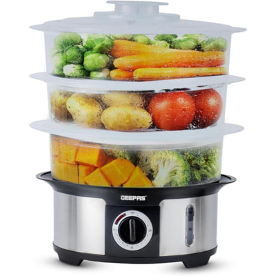GEEPAS | Food Steamer 12L Capacity 3 Tiers BPA Free Removable | GFS63025UK