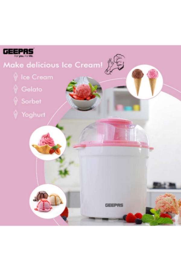 GEEPAS | Ice Cream Maker Machine 1.7 Liters Aluminum Removable Inner Bowl | GIM63027UK