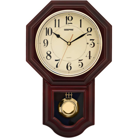 GEEPAS | Pendulum Wall Clock Brown | GWC4810
