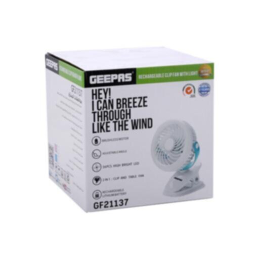 GEEPAS | Rechargeable Clip Fan with Light | GF21137