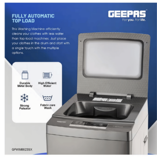 GEEPAS | 8KG Fully Auto Top Load Washing Machine | GFWM8823SX
