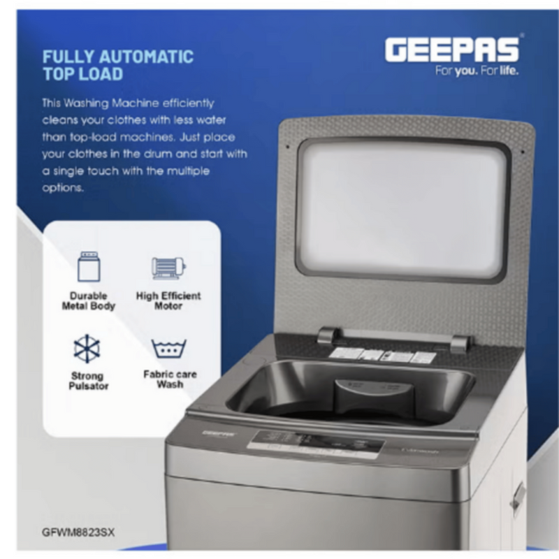 GEEPAS | 8KG Fully Auto Top Load Washing Machine | GFWM8823SX