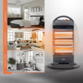 GEEPAS | Halogen Heater with 3 Heating Power 400/800/1200W Black-Grey | GHH9107
