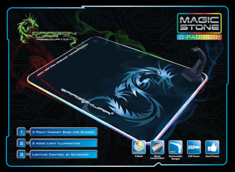 DRAGONWAR | Gaming Mouse Pad Magic Stono RGB Metal With Bungee 360x260x4mm Black | GP-007