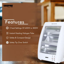 GEEPAS | Quartz Heater with 2 Heat Settings 400W/800W | GQH9106