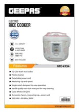 GEEPAS | Electric Rice Cooker 1.5L 500W White/Pink/Yellow | GRC4334