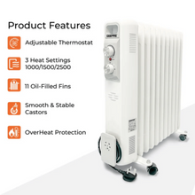 GEEPAS | 11Fin Oil Filed Radiator Heater 2500W | GRH28534UK
