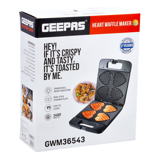 GEEPAS | Heart Waffle Maker 4 Slice Capacity | GWM36543