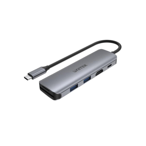 UNITEK |  6-in-1 USB3.1 Gen1 Type-C Hub (2-Port USB3.0 + Card Reader + HDMI + PD 100W), Space Grey | H1107D