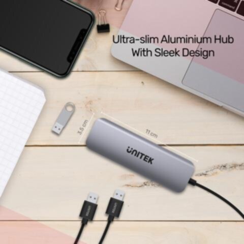 UNITEK |  6-in-1 USB3.1 Gen1 Type-C Hub (2-Port USB3.0 + Card Reader + HDMI + PD 100W), Space Grey | H1107D