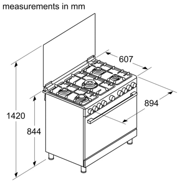 BOSCH | Serie 2 60cm Gas Range Cooker Stainless Steel | HGV1E0U50M
