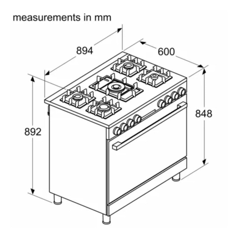 BOSCH | Series 8 5 Gas Burners Cooker Black | HJY5G7V60M