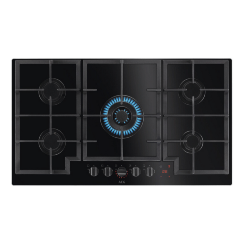 AEG | Built-In Gas Hob Black 90Cm 5 Burners Cast Iron Safety Cut-Off | HKB95451NB