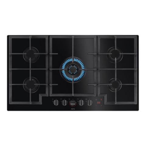 AEG | Built-In Gas Hob Black 90Cm 5 Burners Cast Iron Safety Cut-Off | HKB95451NB