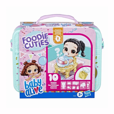 HASBRO |Baby Alive Foodie Cuties, Party Series 2, Surprise Toy, 3-Inch Doll for Kids 3 and Up, 10 Surprises in Portable Case | HSO106TOY01344