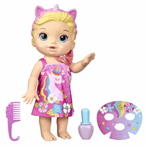 HASBRO | Baby Alive Glam Spa Baby Doll, Unicorn, Color Reveal Nails and Makeup, 12.8-Inch Waterplay Toy, Kids 3 and Up, Blonde Hair | HSO106TOY01489