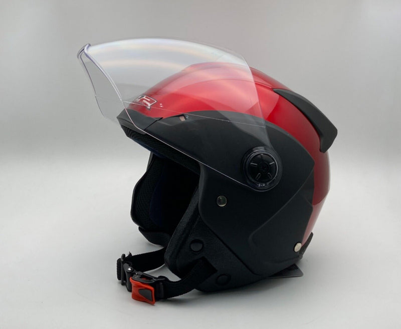 UP2 Open Face Pilot Style Motorsport Helmet Black Red | MGS-018