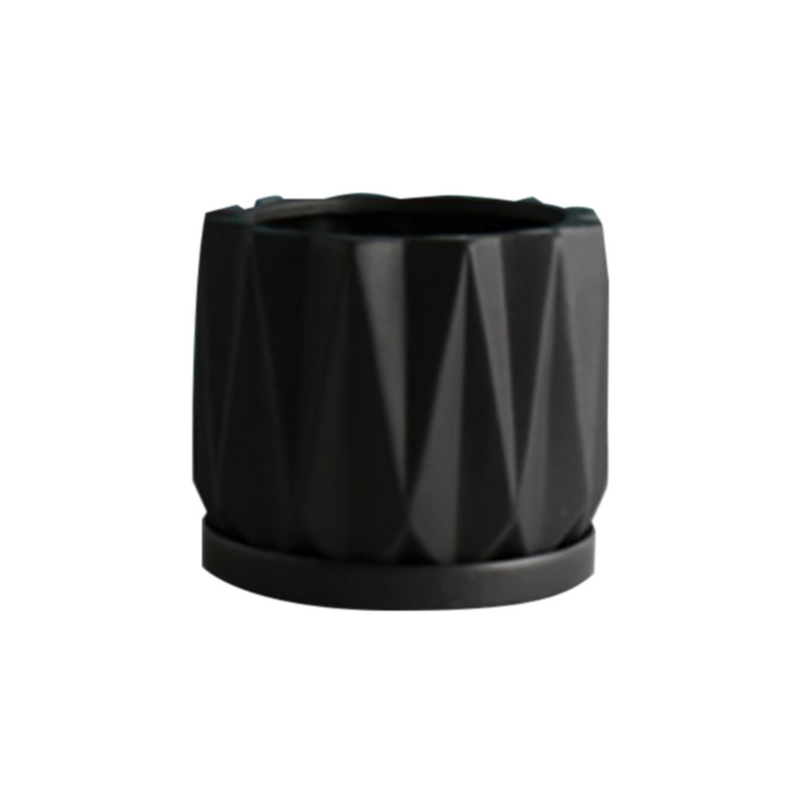Table Ceramic Pot for Plants with Plate Single Pcs | 15x15x12.5CM |