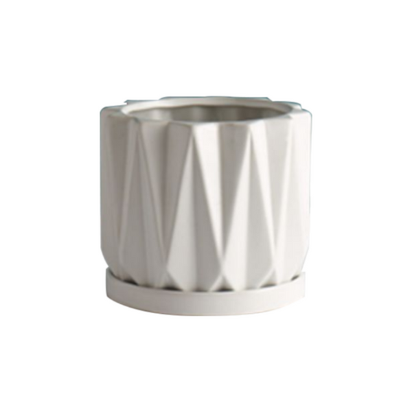 Table Ceramic Pot for Plants with Plate Single Pcs | 15x15x12.5CM |