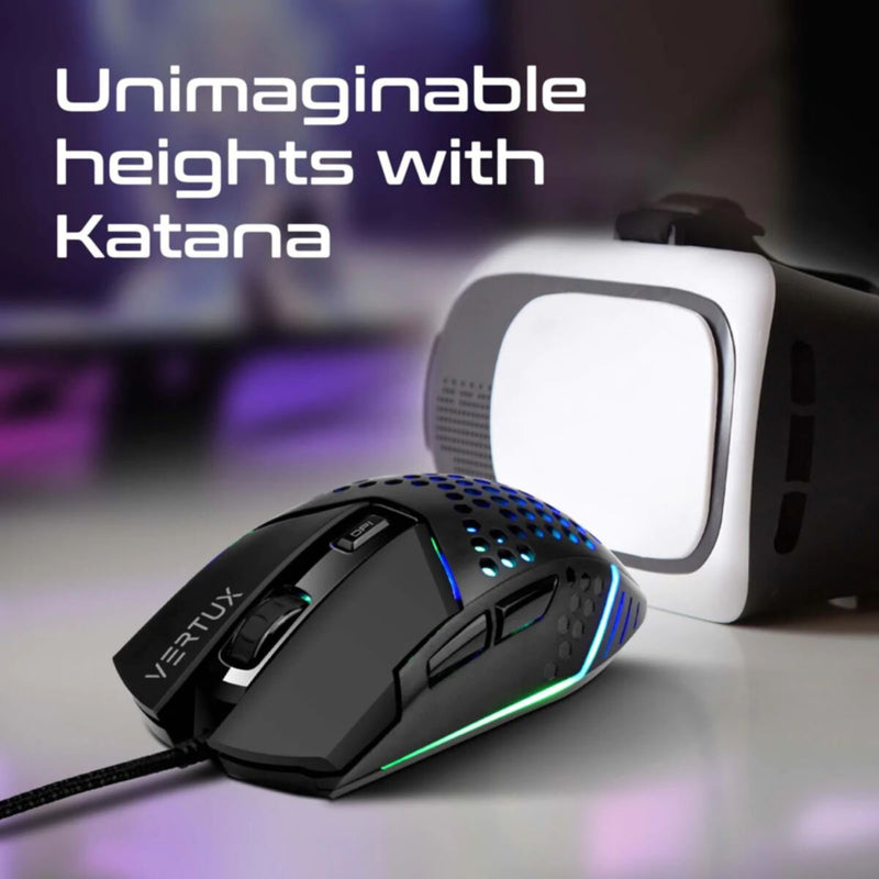 VERTUX | 6 Buttons Hex-Shell Wired RGB LED Gaming Mouse 6400 DPI | KATANA