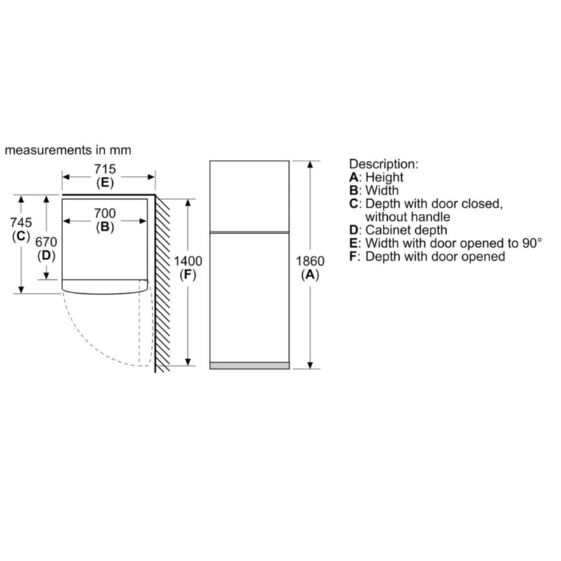 BOSCH | Serie 4 550Ltrs Free-Standing Fridge with Freezer at Top 186x70cm Stainless Steel Look | KGN55VL20M