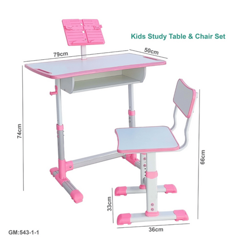 Kids Study Table & Chair Set Pink | 543-1-1