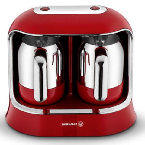 KORKMAZ | Kahvekolik Twin Coffee Machine Red/Chrome | KO-A861