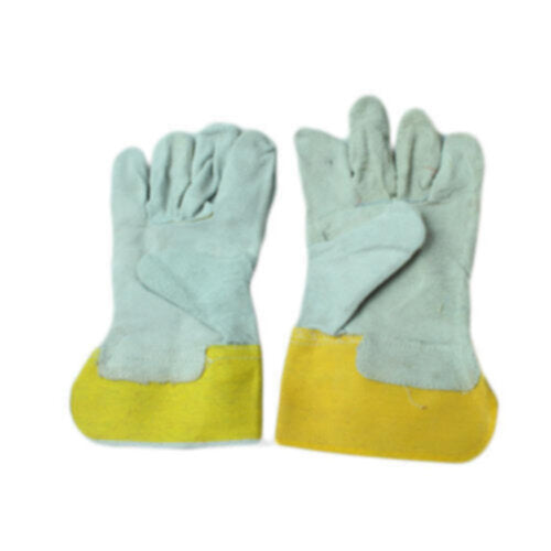Hand Gloves Leather Yellow Grey