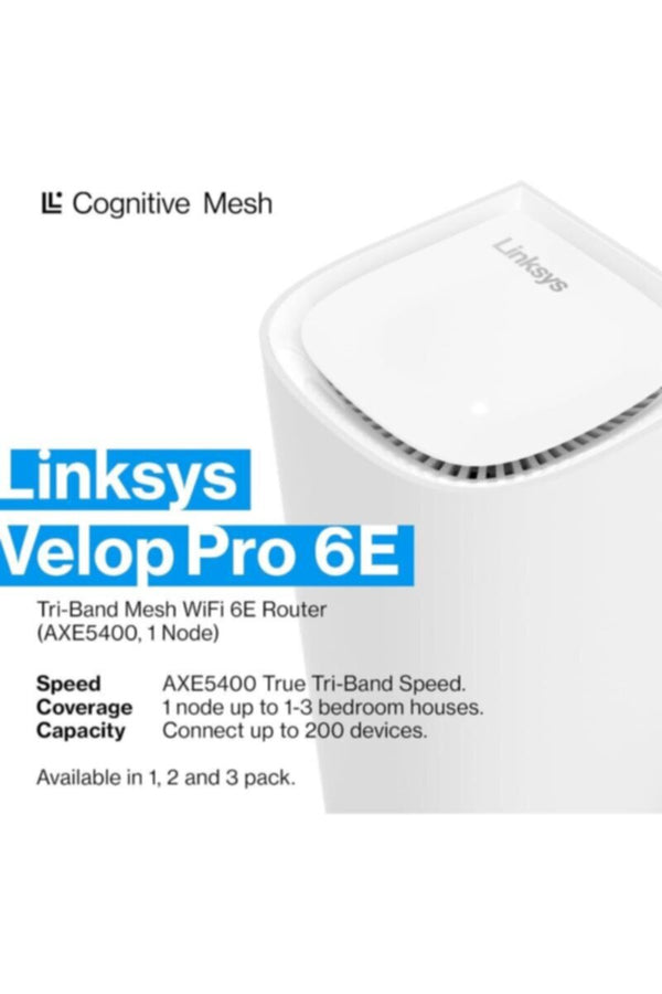 LINKSYS | Velop Pro 6E Mesh Wifi 6E Triâ€‘Band System-1 Pack | MX6201-ME